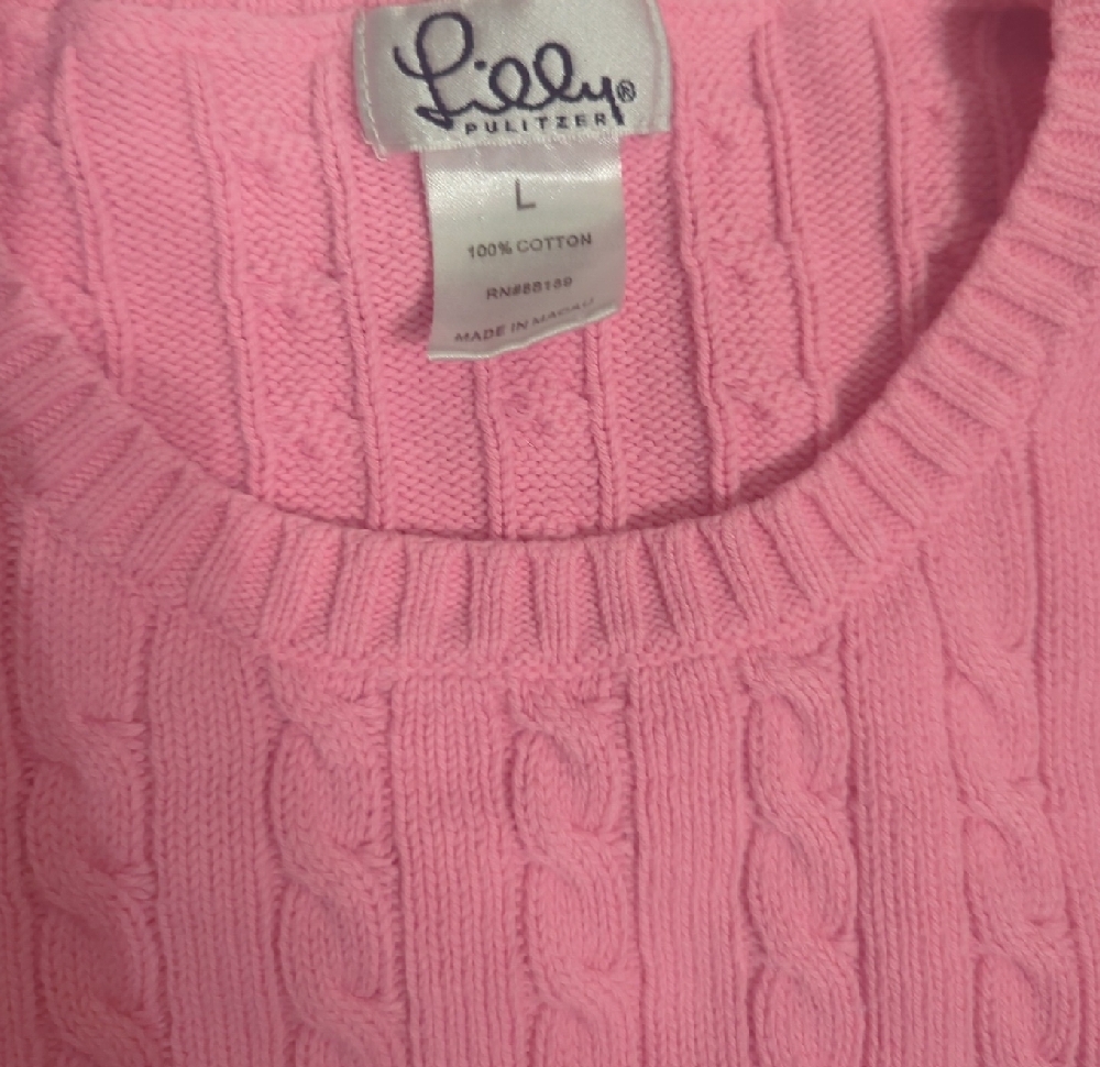 Lilly Pulitzer Pink Cable Knit Crewneck Sweater - Picture 2 of 2